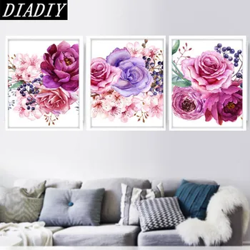 

3 pcs/set,DIY 5d Diamond Painting flowers Diamond Embroidery mosaic Painting Cross Stitch needlework Rhinestone Home Decoration