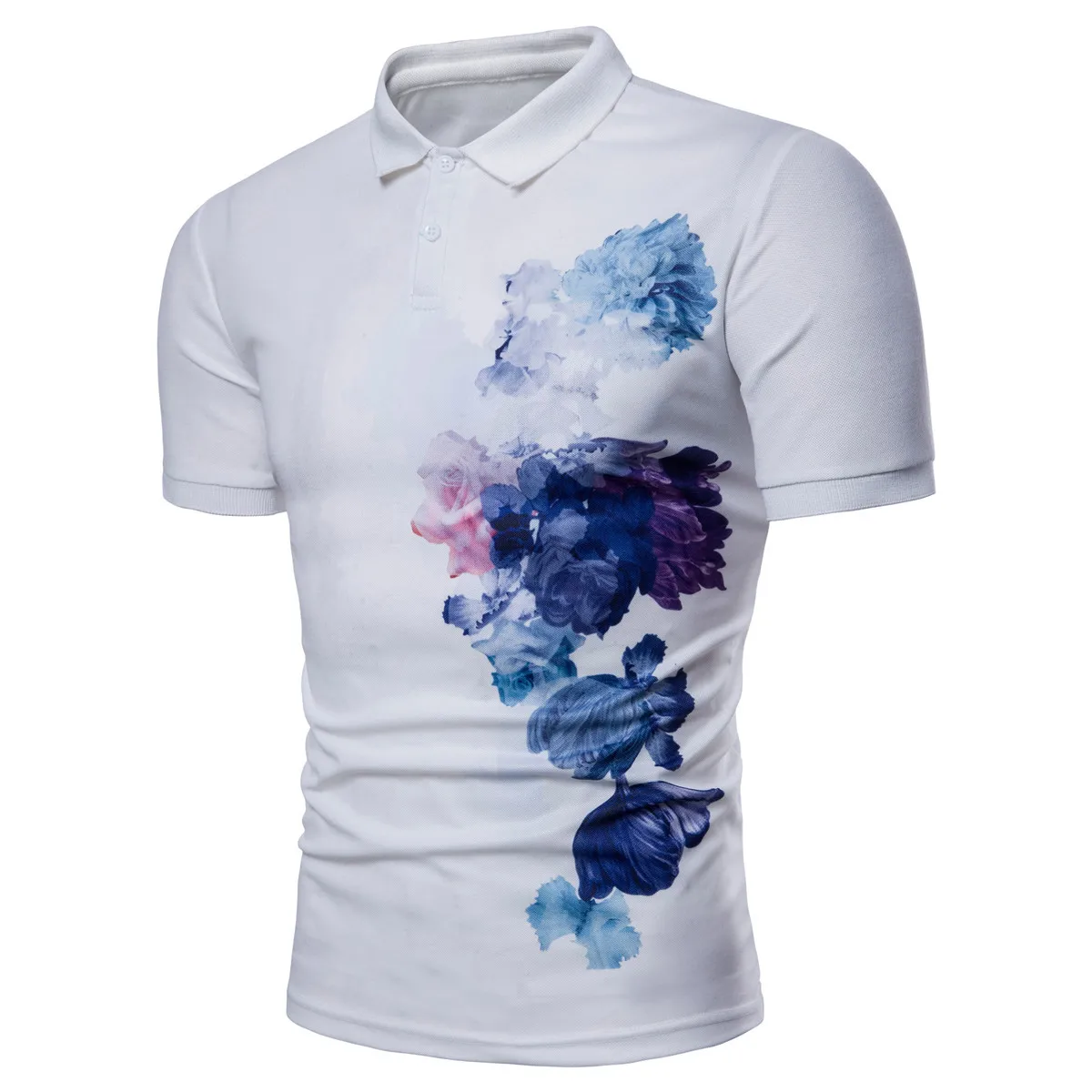 Ink Flower Printing 2019 Summer New Men's Polo Shirt Brands Homme Slim
