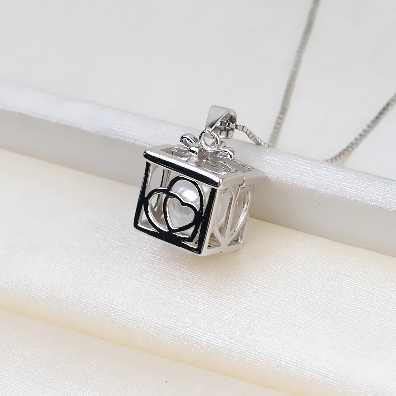 

MeiBaPJ Real 925 Silver Magic Make Wish Box Pendant Necklace With Natural Freshwater Pearl Fine Party Jewelry