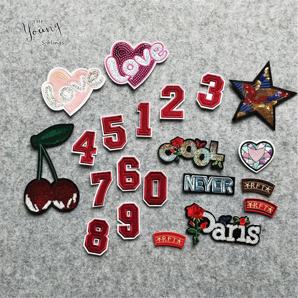 

High quality Number Letter Heart Embroidered Iron for Patches DIY Kids Cartoon For Clothes Stickers Badge Clothing Accessories