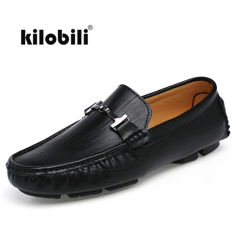 

kilobili Spring Men flat office loafers shoes genuine leather slip on moccains boat shoes soft drive loafer shoes large size