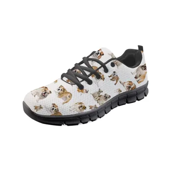 

THIKIN White Blue Animals Pattern Women Flat Shoes 3D Cute Printed Cats Dogs Custom for Ladies Lace-Up Non-Slip Flat Sneakers