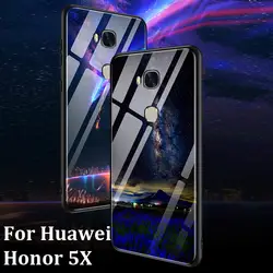 Coque для huawei honor 5X чехол Роскошный закаленное стекло + мягкий край задняя крышка 5,5 ''для huawei honor 5 x Чехол honor 5x стеклянная оболочка