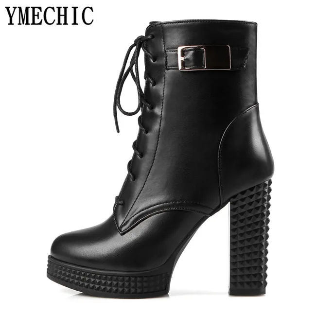 Rock Chaussures Moto Rue Punk Hauts Talons Croix Bloc Boucle Gothique Liée Plate Femmes Bottes Ymechic Femme Automne Dames forme De Noir BPUqUH