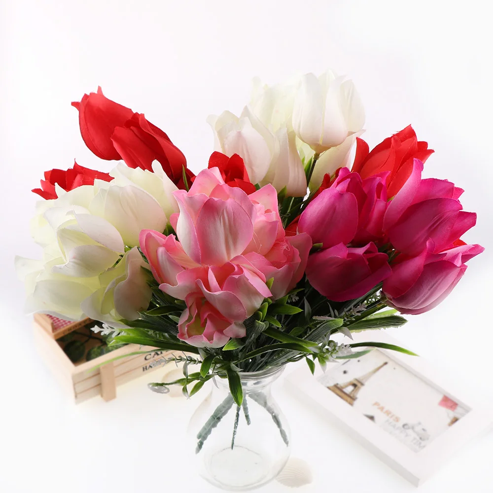

7 Heads 1 bouquet Tulip Artificial Flowers Silk Wedding Decor Simulation Bouquet Calla Flores Para Home Garden Decorative Flower