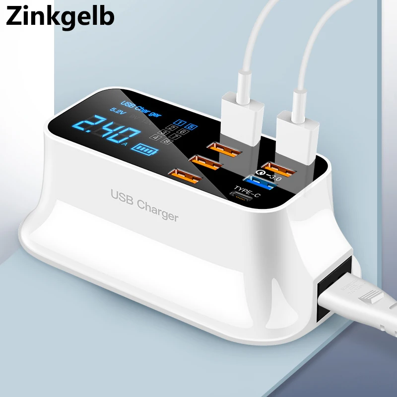 

Multi Port USB Charging Station LCD Display Desktop Universal Smart Quick Charge 3.0 Fast Charging USB Charger EU US UK AU Plug