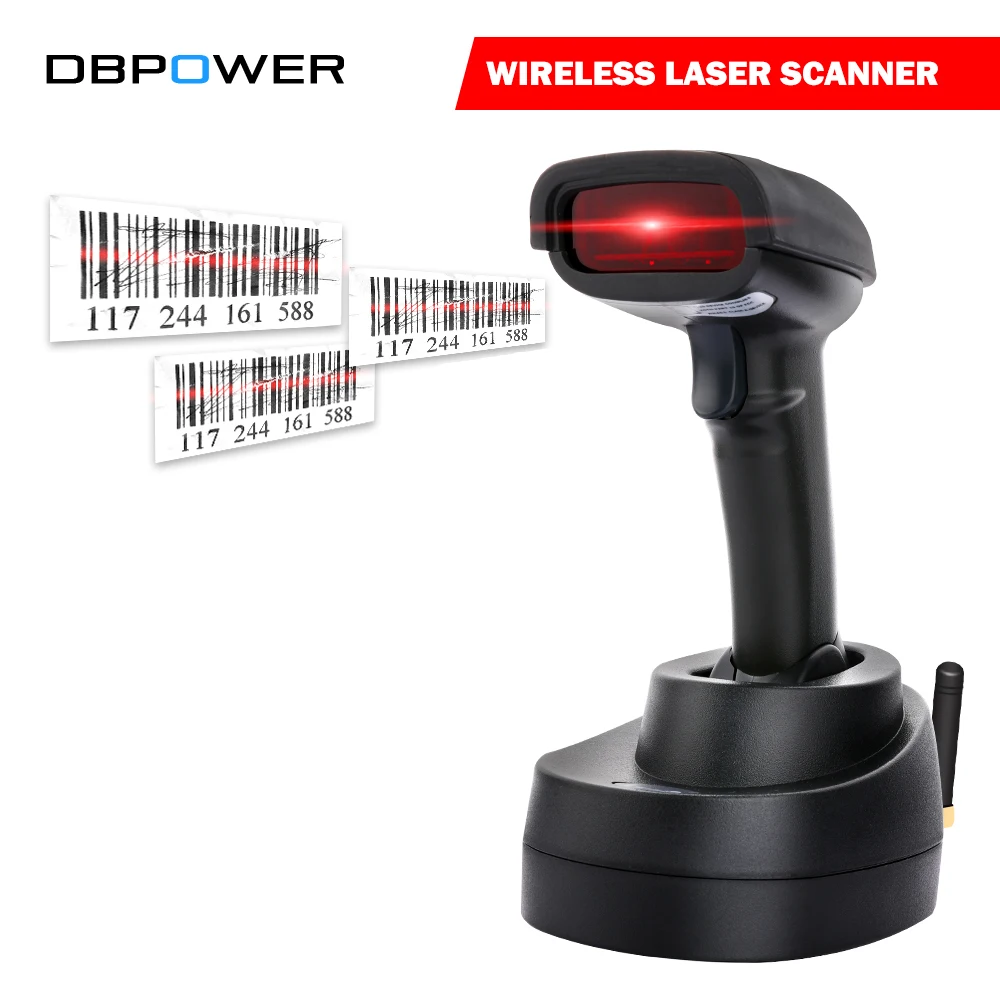 DBPOWER Wireless Laser Barcode Scanner with Charging Base 1D Handheld