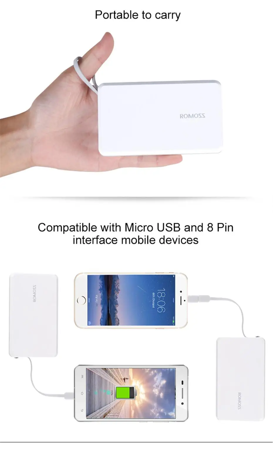 ROMOSS QS05 5000mAh Power Bank Pocket-Size External Battery Pack 1