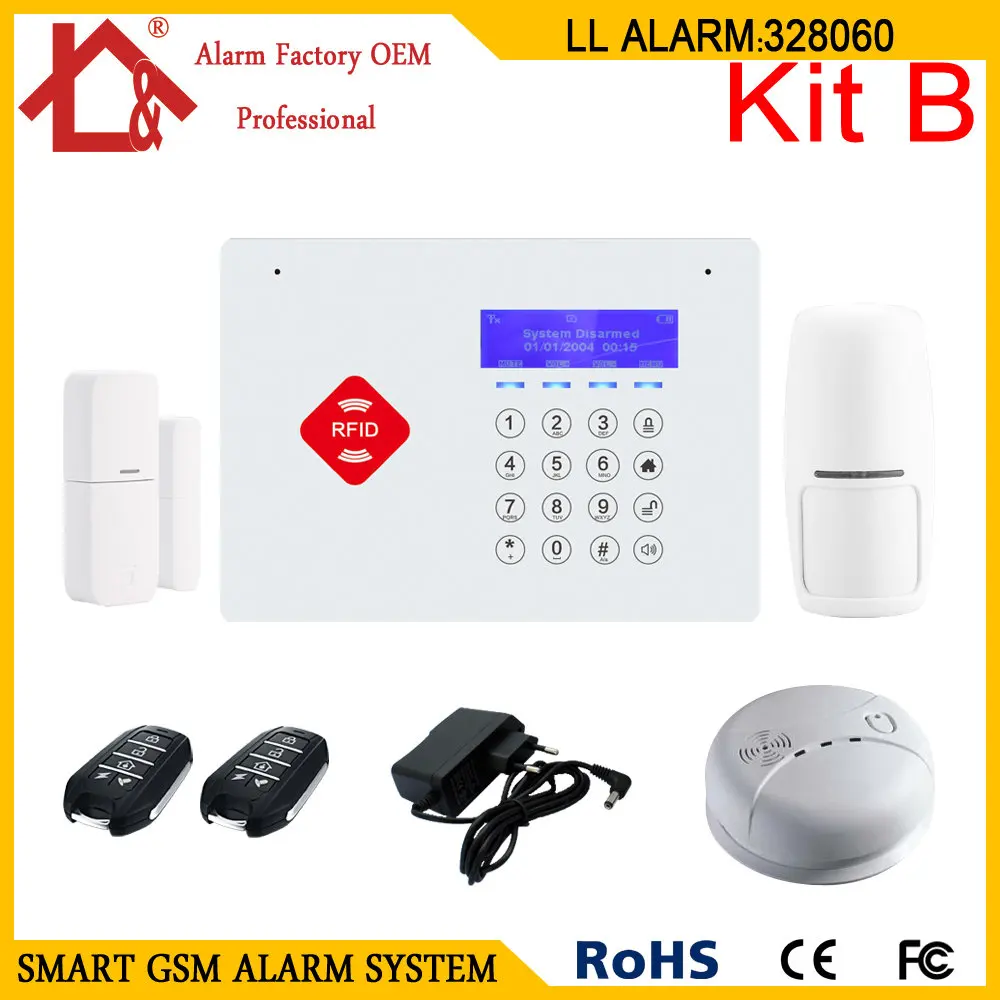 GSM Alarm System RFID Home Security Systems Kit Smoke Alarm Detectorin