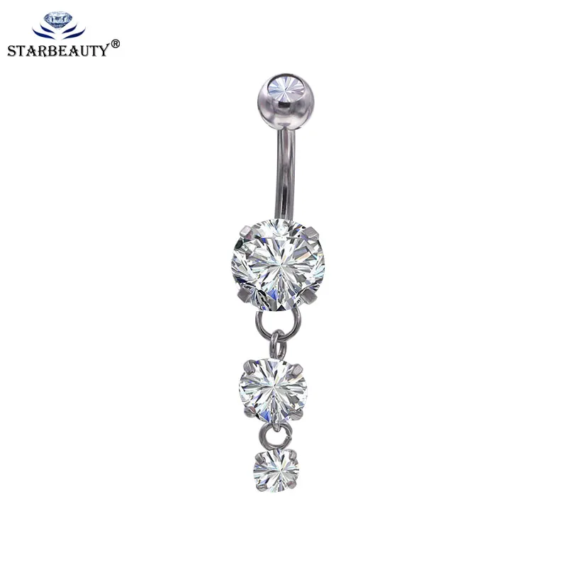 1Pc Fashion Luxury 3 Zircon Pendant Petal Navel Piercing Bell Button