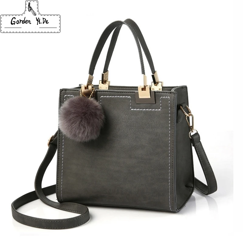 

Fashion Handbag Women Casual Tote Bag Female Large Shoulder Messenger Bags High Quality PU Leather Handbag With Fur Ball