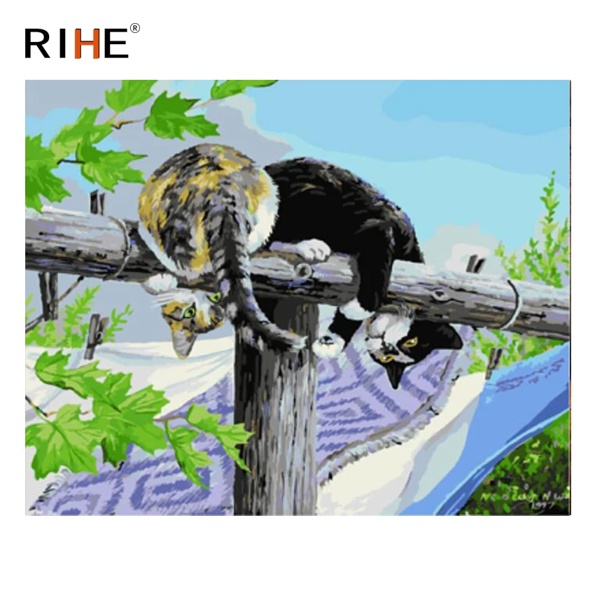 

RIHE Little Cat Diy Painting By Numbers Animal Oil Painting On Canvas Hand Painted Cuadros Decoracion Acrylic Paint Home Decor