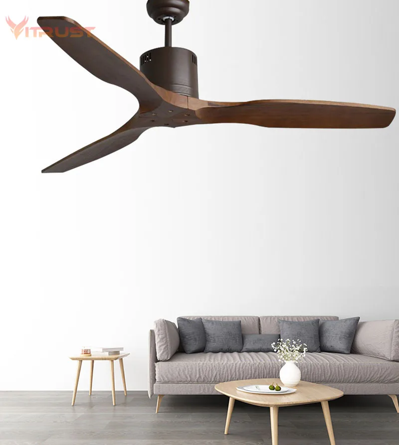 52 inch Nordic ceiling fan with Remote Control and 3 Wooden Blades Ceiling Fan creative vintage ceiling fan for dining room bedr