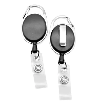

1Pcs Retractable Pull Keychain Lanyard ID Badge Holder Name Tag Card Belt Clip Buckle Badge Reel Black Color