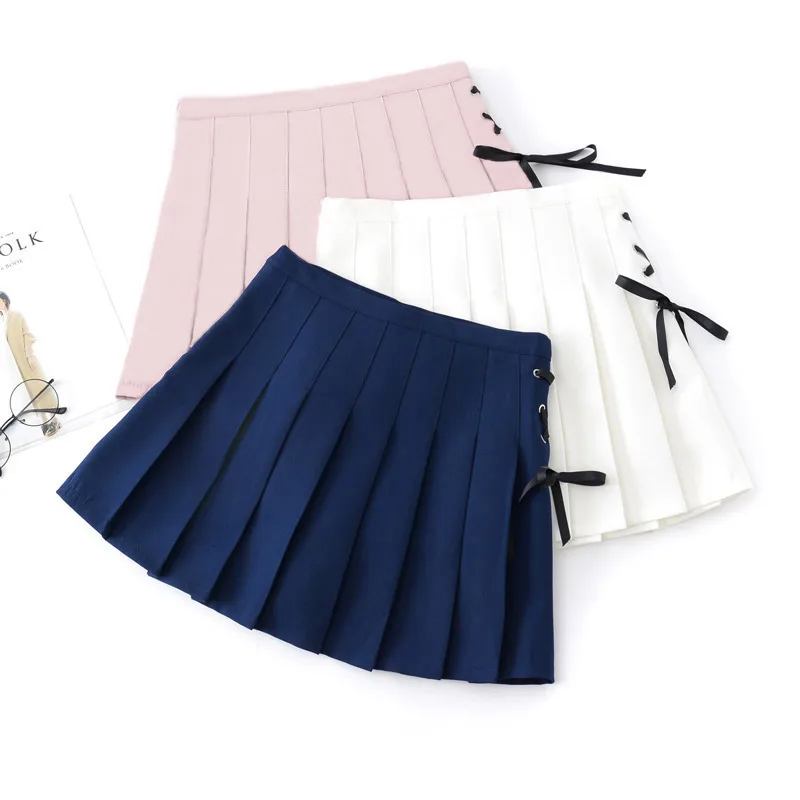 Sexy Preppy Style 2019 Summer And Autumn Chic Skirt Pleated Solid With Bow Above Knee Sweet Empire Waist All-Match Skirts Sexy Preppy Style 2019 Summer And Autumn Chic Skirt Pleated Solid With Bow Above Knee Sweet Empire Waist All-Match Skirts