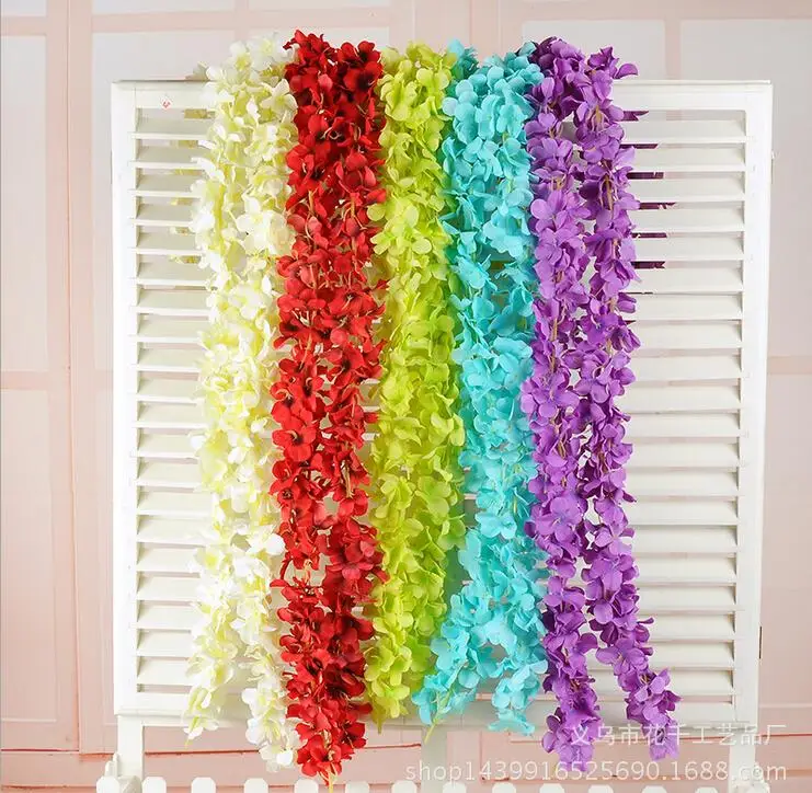 

2.3 Meters Long Artificial Silk Flower Hydrangea Wisteria Vine Garland For Wedding Decoration Supplies 8 Colors Available