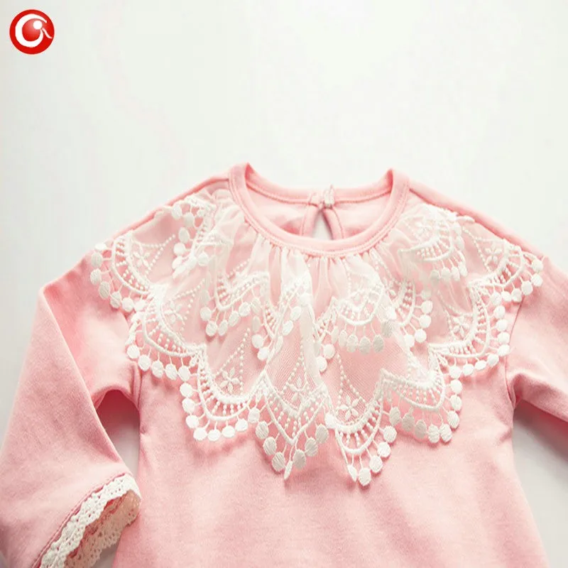 2016 Casual Pink Baby Bodysuit With Lace Princess Newborn Girls Cotton Long Sleeve Body Clothes Infant Underwear For Christmas (3)