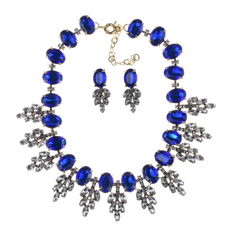 Великолепный бренд, женский модный ювелирный набор, Синие стразы, ожерелье, серьги, набор, антикварный Чокер Ожерелье