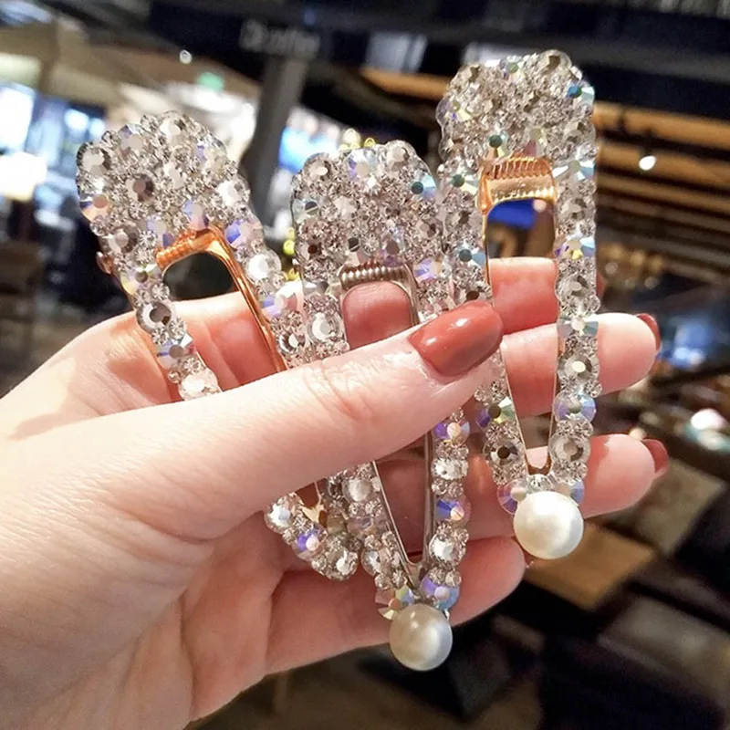 Luxury Pearl Crystal Hair Clips For Women temperament full diamond Reinstone Pearl Elegant Barrettes Hairgrips Hair Accessories