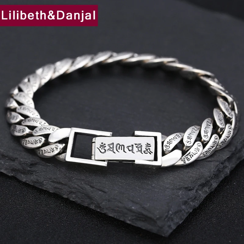 

Buddha Mantra Charm Bracelets Bangle 100% Real 925 Sterling Silver Men friendship Bracelet Jewelry pulseras mujer moda 2019 B52