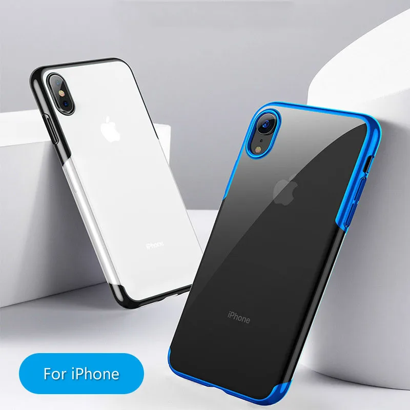 

Ultra Thin Plating Frame Soft Transparent TPU Case For iPhone X 7 8 6 6s Plus Clear Silicone Cover For iPhone XR Xs MAx Coque