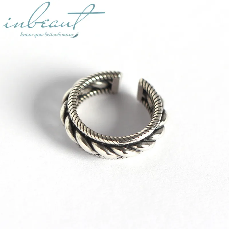 

inbeaut Real Photo 925 Silver Three-layer Twist Woven Hipster Finger Ring Original Design Vintage Rope Chain Ring for Women Gift