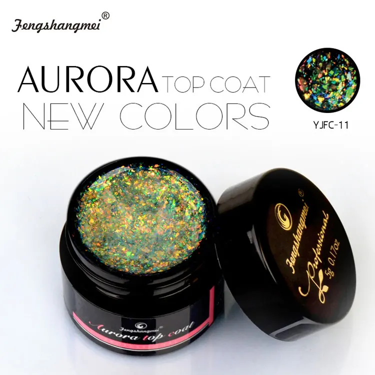 Профессиональный Гибридный Гель-лак для ногтей fengshangmei, 5 г, новинка, лак Aurora Top Coat, долговечный Блестящий Гель-лак с блестками