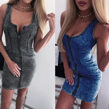 

2020 New Hot robe femme summer dress Women Sleeveless Receptacle Waist Jeans Zippered Hip Sexy Dress ropa mujer vestidos #19705