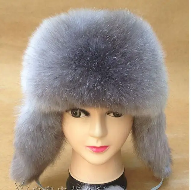 Лисица высокого качества меховая шапка женская зимняя Ушная шапка Lei Feng eушками, детская теплая шапка из лисьего меха - Цвет: gray