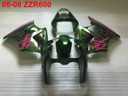 Литье под давлением 100% подходит для Kawasaki Ninja ZZR600 05 06 07 08 Розовый Пламя Зеленый Обтекатели набор ZZR600 2005-2008 TW13