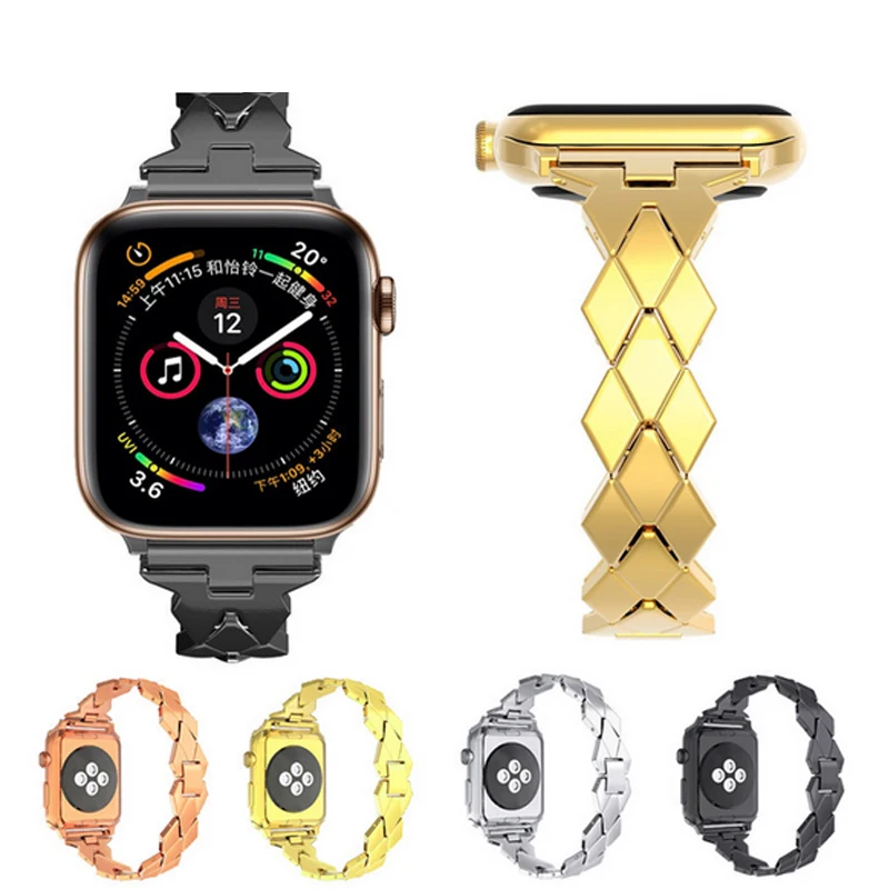 

Women Watch Band for iwatch 4 Strap Irregular Rhombus Stainless Steel Alloy Steel Man's Watch Strip for apple watch 40mm 44mm