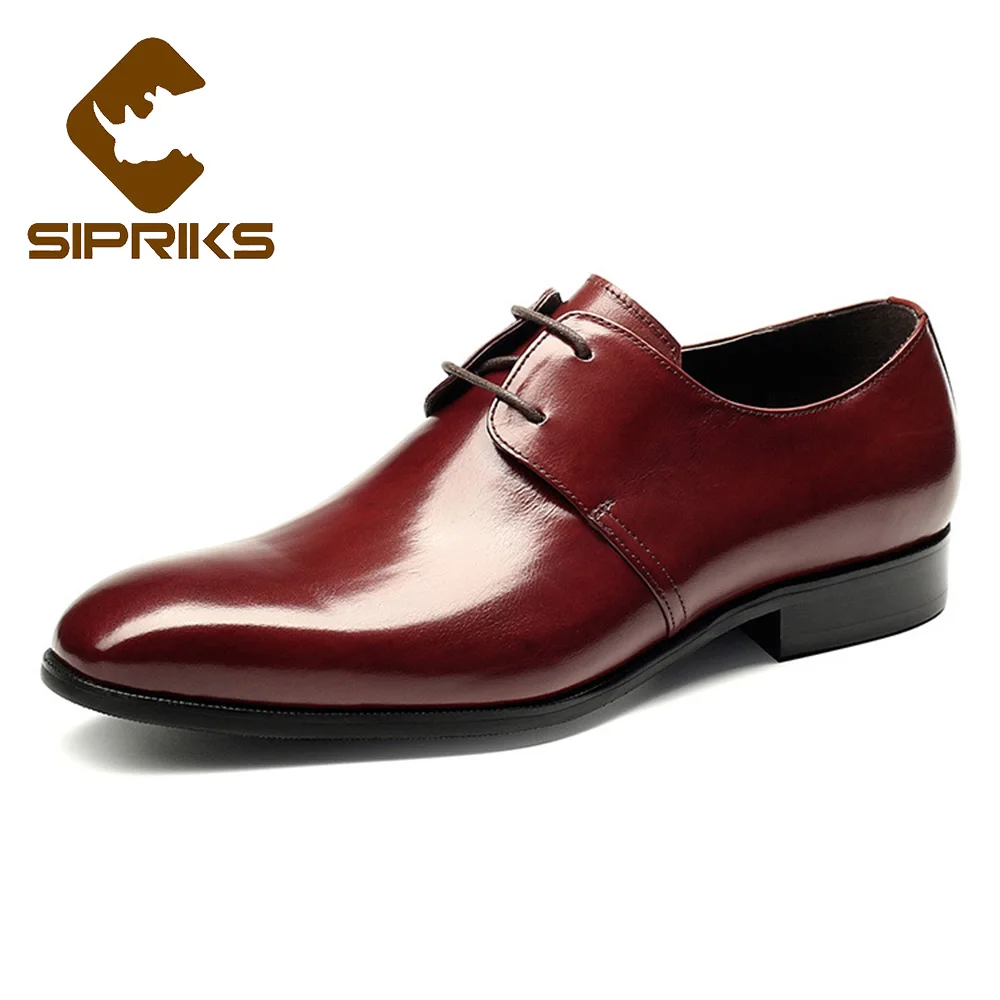 SIPRIKS мужские светло-коричневый туфли черная кожа туфли дерби Элегантный бордовый социальные обувь классические костюмы мужская обувь Европейский - Цвет: Бордовый