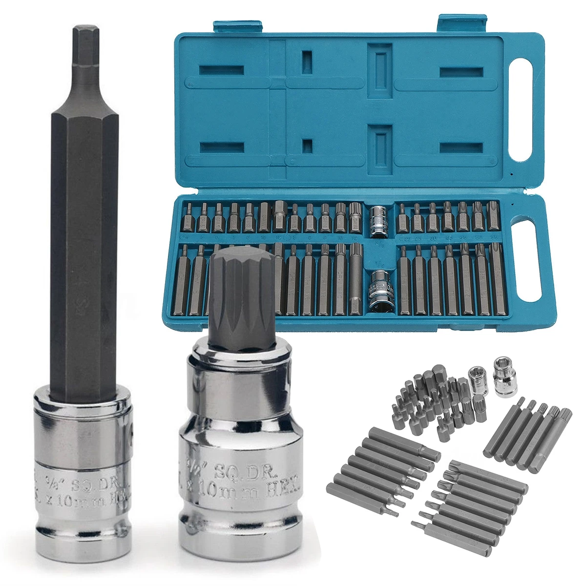 40Pcs 1/2'' 3/8'' Adaptor Drive Shank Hex Torx XZN Spline Star Impact Socket Set