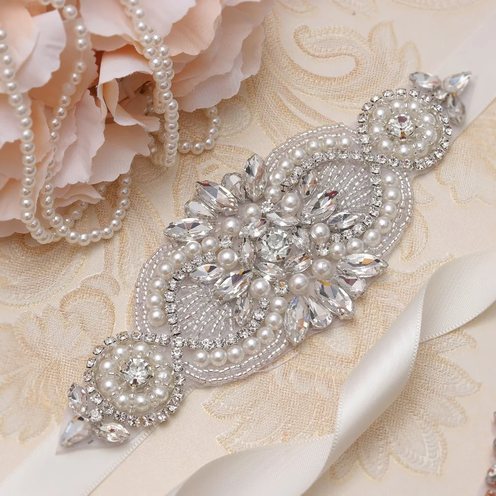 Yanstar кристалл свадебный пояс серебряные стразы пояс невесты свадебное платье с жемчугом пояс-кушак для Свадебные аксессуары XY845
