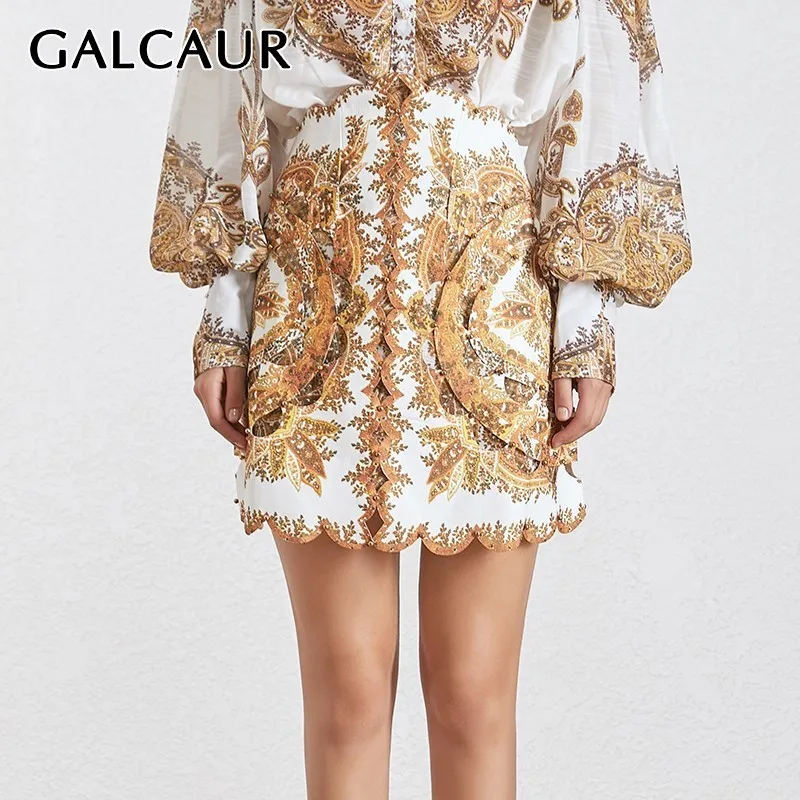 GALCAUR, Женская юбка с принтом, высокая талия, вышивка бисером, в стиле пэчворк, Элегантные мини юбки, женская мода, лето, новинка