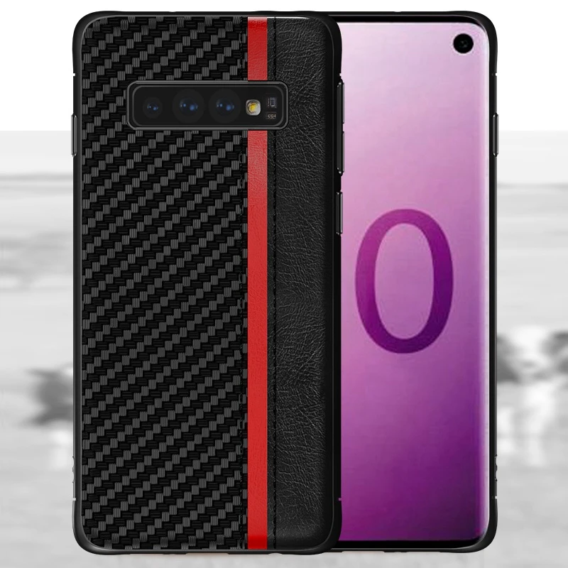 PU Leather Carbon Fiber Texture Phone Case for Samsung Galaxy S10 Hard Back Cover Plus S10e Coque |