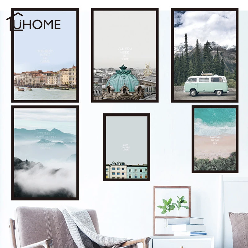 

6pcs/set Artistic Classic Wall Sticker Decal Decorative Vinyl Mural Frame Nordic Landscape Wall Pictures for Living Room 52x90cm
