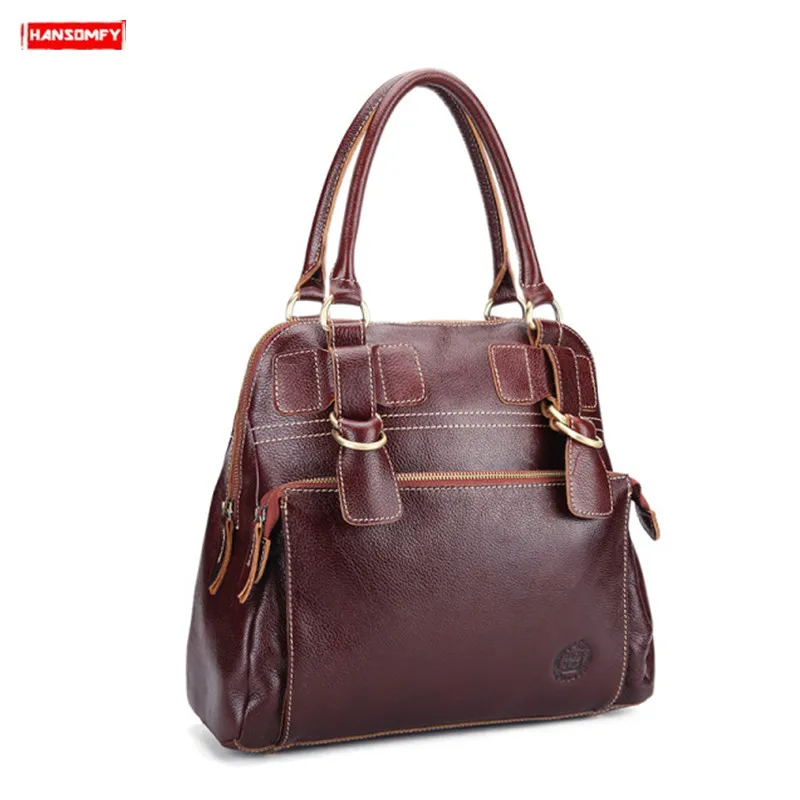 

New pure genuine leather fashion women handbag original authentic female shoulder brown leather retro messenger bags