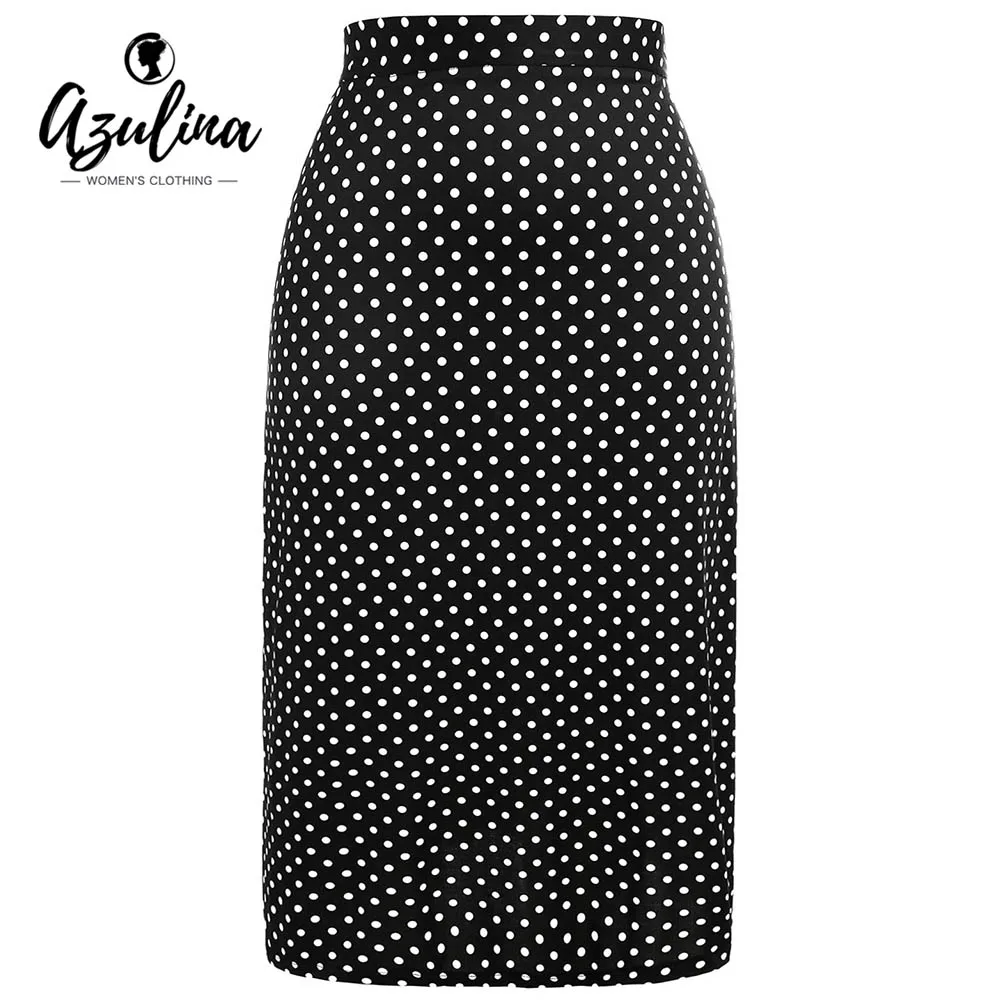 AZULINA Plus Size High Waisted Polka Dot Skirt Office Work Elegant