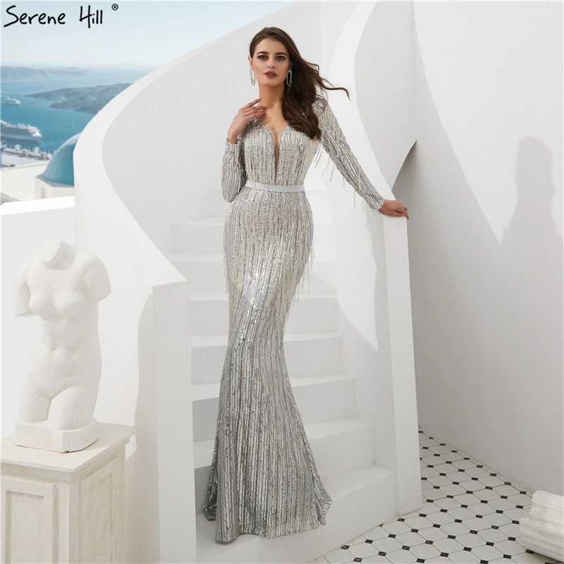 vestidos de noche de sirena de 2019 de manga larga con cuentas vestidos de noche formales Serene Hill LA6544|Vestidos noche| - AliExpress