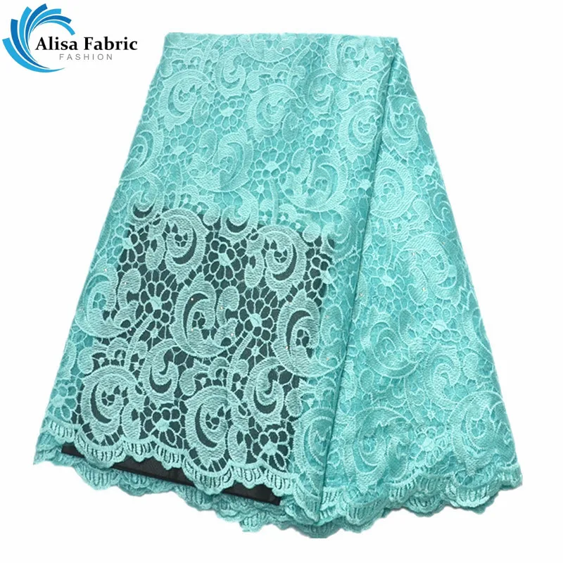 

Alisa Embroidered African lace fabric high quality 2019 French net laces with stones 5 yards/piece mesh lace fabrics for wedding