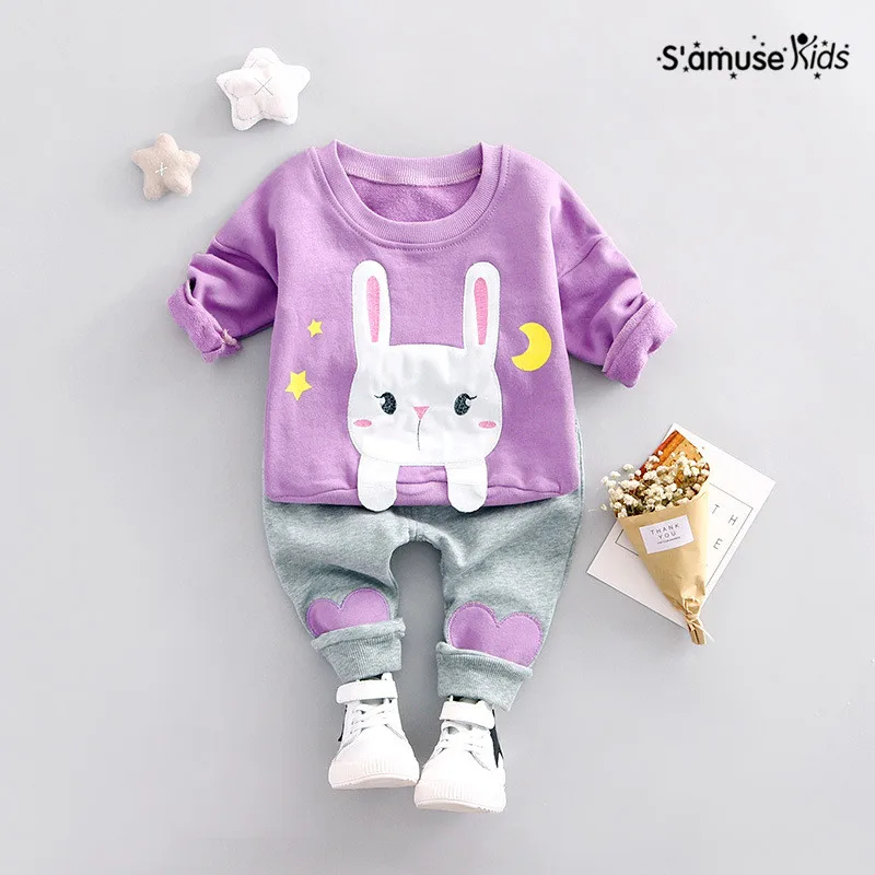 

New Baby Boy Girls Clothes 2pc Set Children Clothing Set Cute Cartoon Rabbit Sweatshirts + Pant Kids Clothes For Spring Autumn