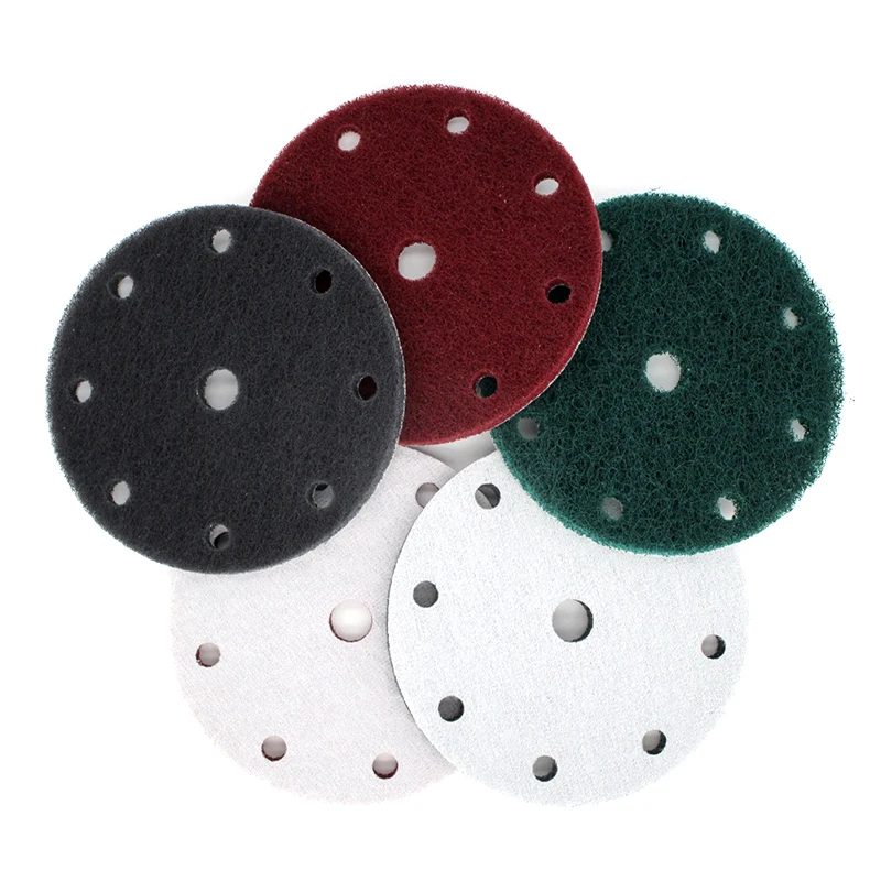 

15 PCS 6 Inch 9-Hole Multi-purpose Flocking Scouring Pad 240-800 Grit Industrial Heavy Duty Nylon Cloth for Polishing & Grinding