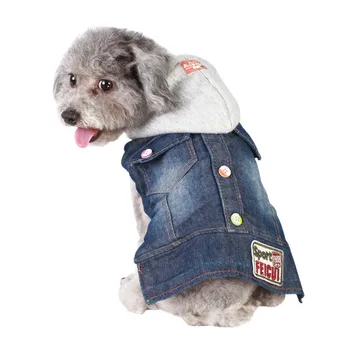 

Dog Clothes Cowboy Vests Pet Clothes Spring and Autumn Hooded Jacket Dog Apparel Denim Jacket for Pet Wholesale Pet Clothing