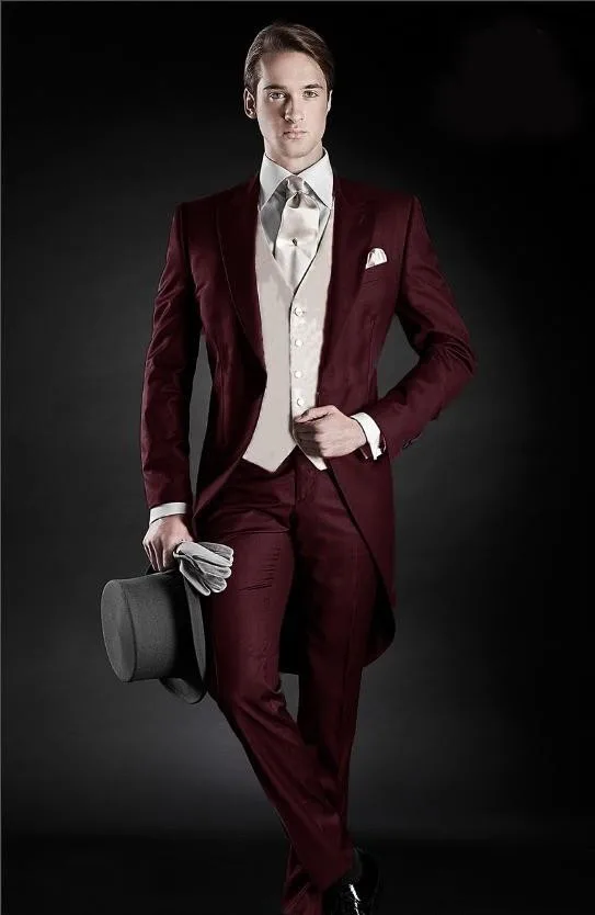 Clearance Price for  Morning Style One Button Burgundy Groom Tuxedos Groomsmen Men's Blazer Prom Suits Custom Made (Jack