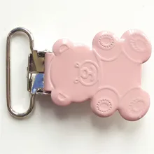 300 шт в партии 25 мм индивидуальный Металлический Мини-соска держатель зажим для мальчиков Детский розовый плюшевый Медвежонок форма подтяжки зажимы
