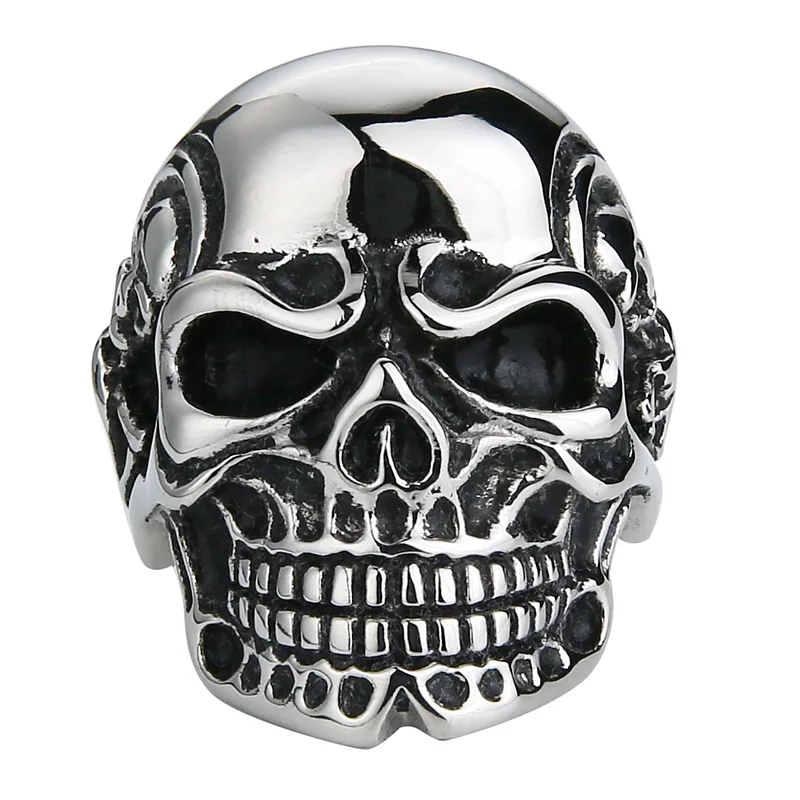Ювелирные изделия Valily, мужское кольцо с черным черепом, нержавеющая сталь, панк, готика, байкер, Череп, кольца с костями для мужчин, серебряное, черное кольцо, ювелирное изделие