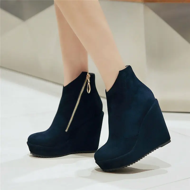 Women's Casual Faux Suede High Wedge Heel Round Toe Ankle High Boots Women's Casual Faux Suede High Wedge Heel Round Toe Ankle High Boots