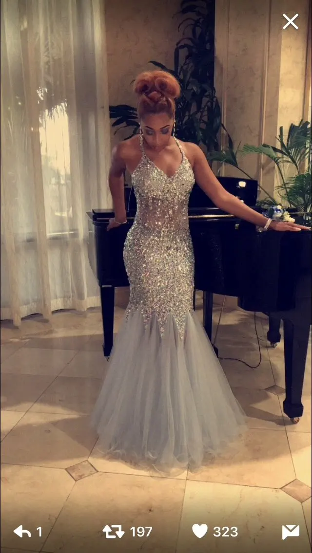 diamond mermaid prom dress