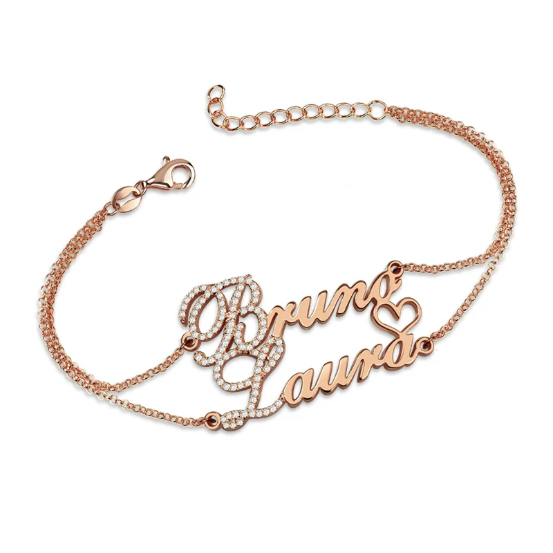 Wholesale Customized Double Chain Names Bracelet Rose Gold Color